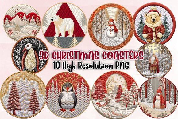 3D Christmas Coasters Clipart PNG for Illustrations