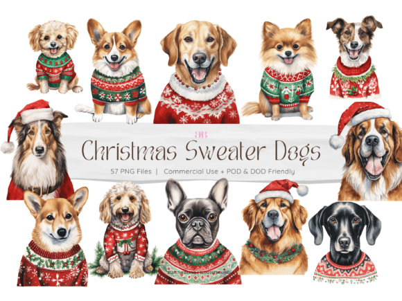 57 Christmas Sweater Dog PNG Clip Arts: Festive Illustrations