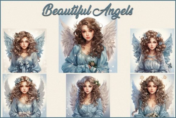 6 Beautiful Christmas Angels - JPG Illustrations