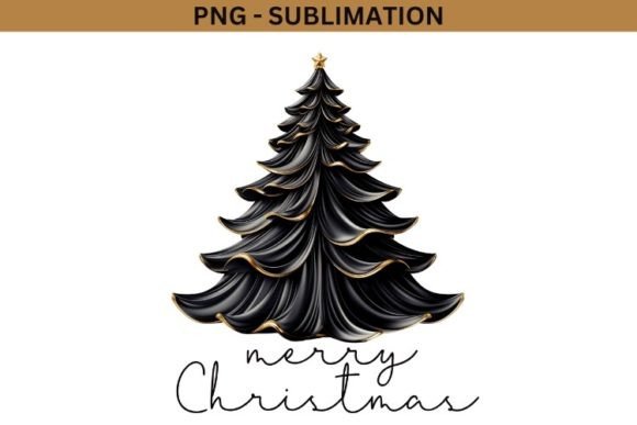 Black Christmas Tree PNG Sublimation Illustrations