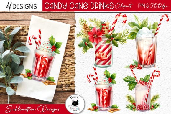 Candy Cane Christmas Drink Clipart Set: Festive Illustrations for Crafters