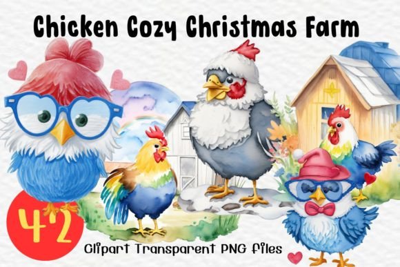 Chicken Cozy Christmas Farm Clipart: Festive Illustrations