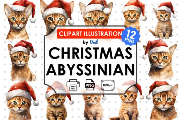 Christmas Abyssinian Clipart Bundle: Festive Illustrations