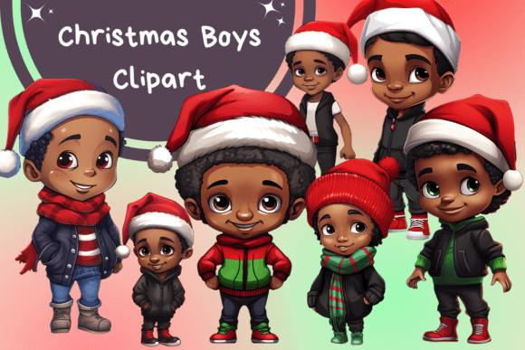 Christmas Black Boys Sublimation Clipart Illustrations