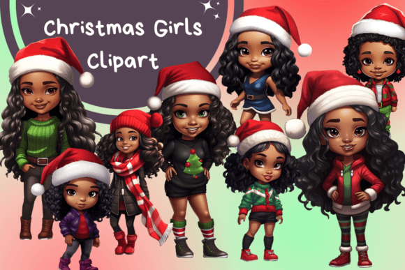Christmas Black Girl Sublimation Clipart: Illustrations