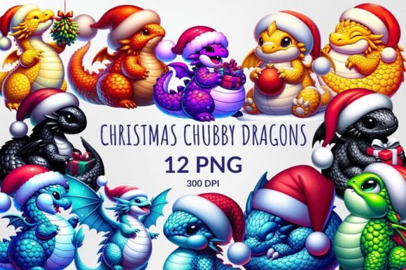 Christmas Chubby Dragons Sublimation: Festive Illustrations