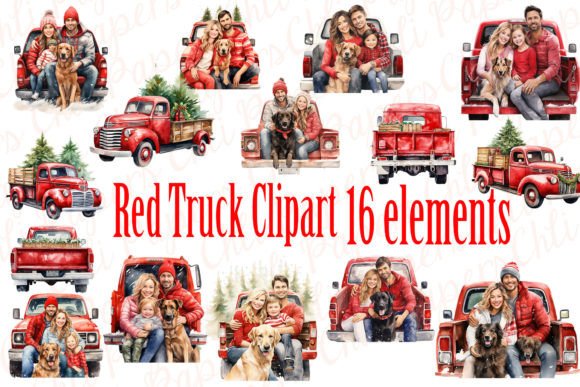 Christmas Retro Truck Clipart: Illustrations for Branding