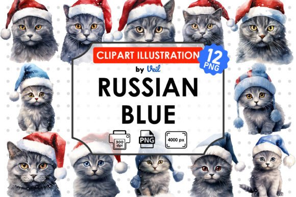 Christmas Russian Blue Clipart Bundle: Elegant Illustrations