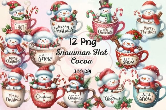 Christmas Snowman Hot Cocoa Sublimation Illustrations