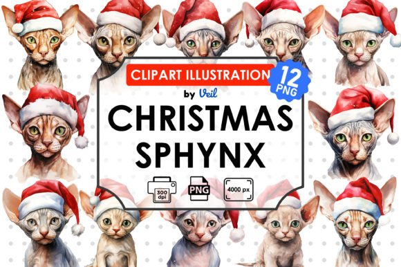 Christmas Sphynx Clipart Bundle: Festive Illustrations