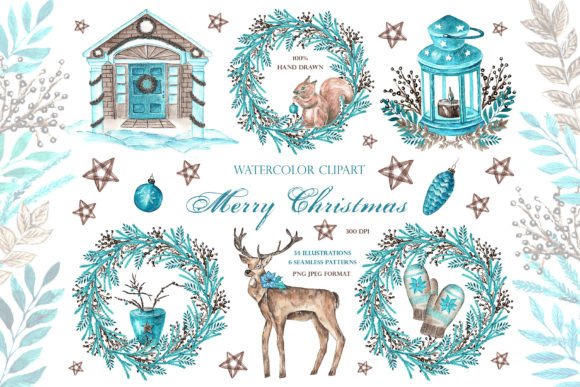 Christmas Watercolor Set: New Year Illustrations