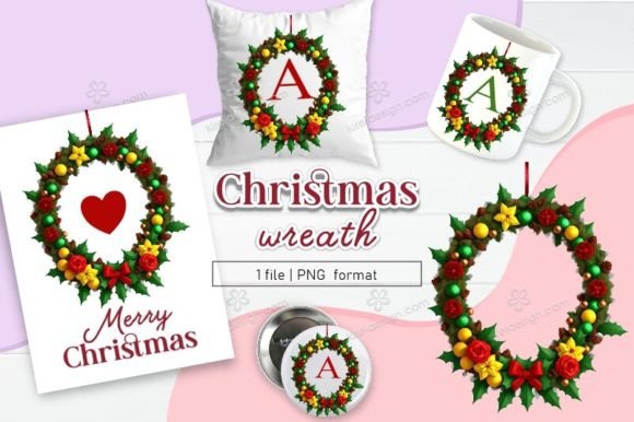 Christmas Wreath Clipart Sublimation 07: Illustrations