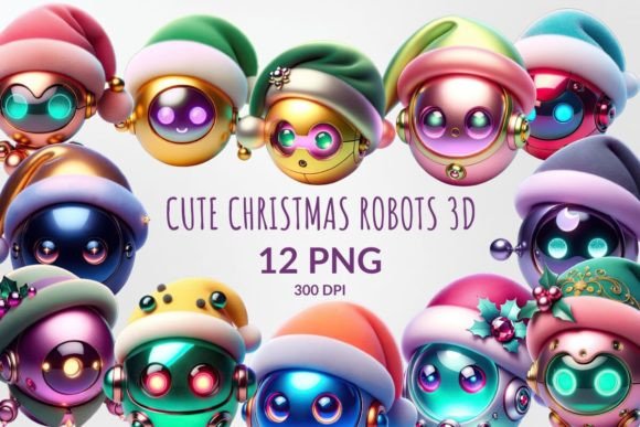 Cute Christmas Robots 3D Sublimation Illustrations