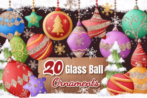 Glitter Christmas Ball Ornaments Illustrations