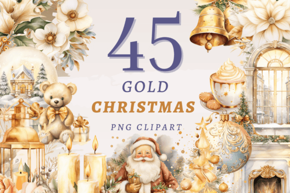 Gold Christmas PNG Bundle: Premium Illustrations