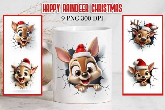 Happy Raindeer Christmas Mug Warp Illustrations Review