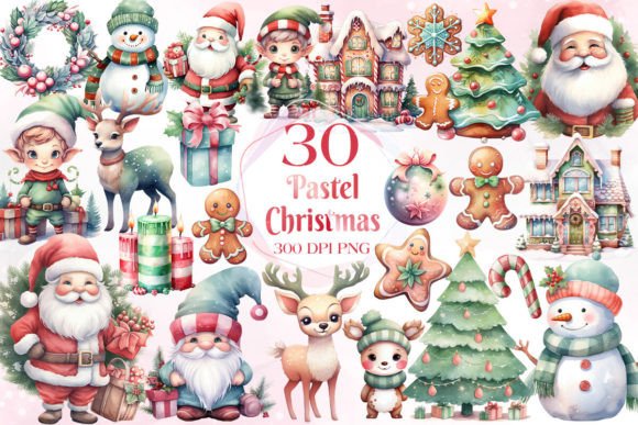 Pastel Christmas Sublimation Clipart & Illustrations