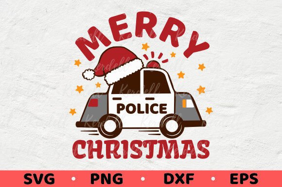 Police Car Christmas Illustrations for Kids