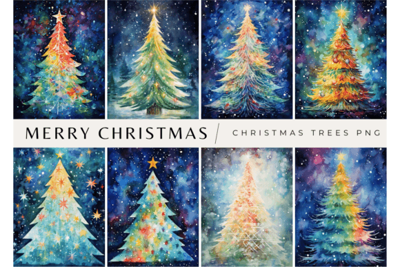 Reviewing Christmas Card, Christmas Tree Bundle 2 Illustrations