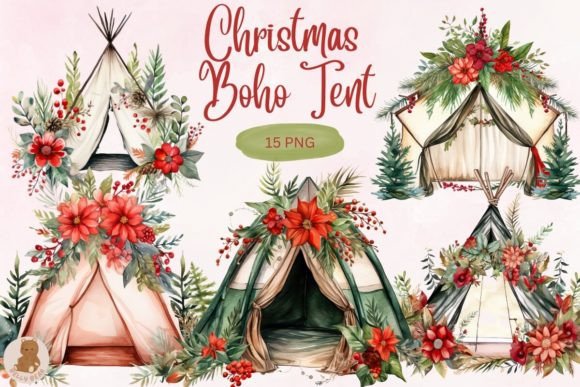 Watercolor Christmas Boho Tent Clipart Review