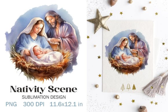Watercolor Christmas Nativity Scene PNG